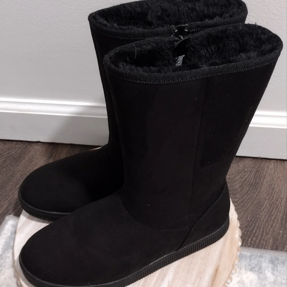 Girls Hannah Zipper Suede Faux Shearling Style Boots - Cat & Jack Black